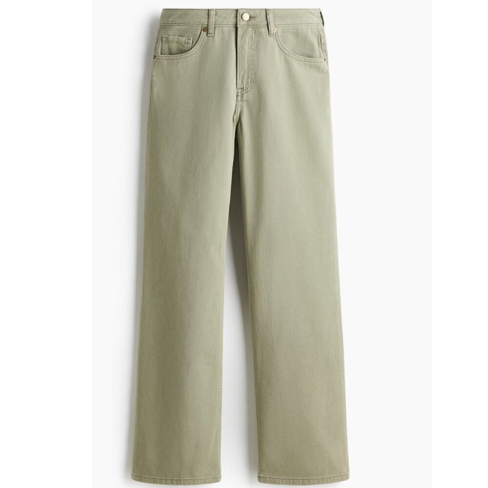 NWT H&M Bleecker High Rise Wide Leg Jeans in Green Khaki